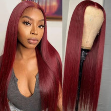 Load image into Gallery viewer, 200% Density Straight Wig Lace Front Human Hair 99j Wigs