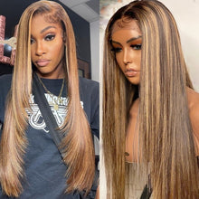 Load image into Gallery viewer, 13x4 Straight Honey Blond Ombre Color Highlight Lace Front Wigs 200% density