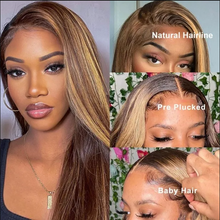 Load image into Gallery viewer, 13x4 Straight Honey Blond Ombre Color Highlight Lace Front Wigs 200% density