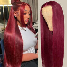 Charger l&#39;image dans la galerie, Super Thin Transparent Lace Front Wig 99j Burgundy Wig Colored Human Hair Wigs
