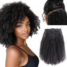 Load image into Gallery viewer, Seamless Clip In Hair Extensions Human Hair Kinky Curly Natural Black
