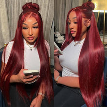 Charger l&#39;image dans la galerie, Super Thin Transparent Lace Front Wig 99j Burgundy Wig Colored Human Hair Wigs
