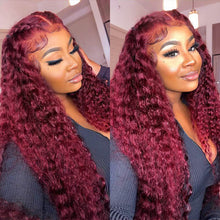 Load image into Gallery viewer, 99J Color 13x4 Burgundy Curly Lace Frontal Wigs
