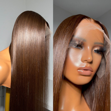 Load image into Gallery viewer, 13x4 Chocolate Brown Straight Lace Front Human Wigs
