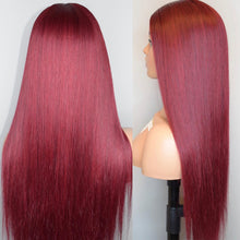 Charger l&#39;image dans la galerie, Super Thin Transparent Lace Front Wig 99j Burgundy Wig Colored Human Hair Wigs
