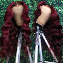 Load image into Gallery viewer, Sexy&amp;Soft 180% Dentsity 13x4 Burgundy Body Wave Lace Frontal Wigs
