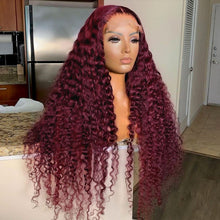 Charger l&#39;image dans la galerie, 13x4 Burgundy Curly Lace Frontal Wigs 180% Density
