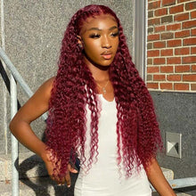 Load image into Gallery viewer, 13x4 Burgundy Curly Lace Frontal Wigs 180% Density
