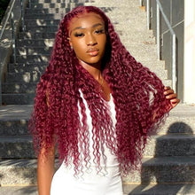 Charger l&#39;image dans la galerie, 13x4 Burgundy Curly Lace Frontal Wigs 180% Density
