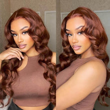 Charger l&#39;image dans la galerie, Reddish Brown Body Wave 13x4 Lace Front Wig Human Hair Water Wave Wig
