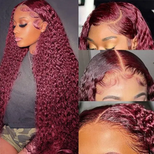 Load image into Gallery viewer, 99J Color 13x4 Burgundy Curly Lace Frontal Wigs
