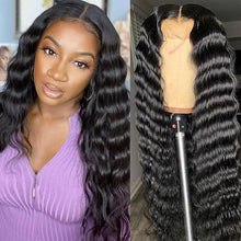 Load image into Gallery viewer, Natural Black Sleek Super Deep Wave 13x4 Lace Frontal Wig
