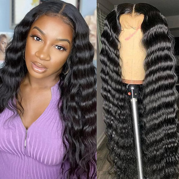 Natural Black Sleek Super Deep Wave 13x4 Lace Frontal Wig