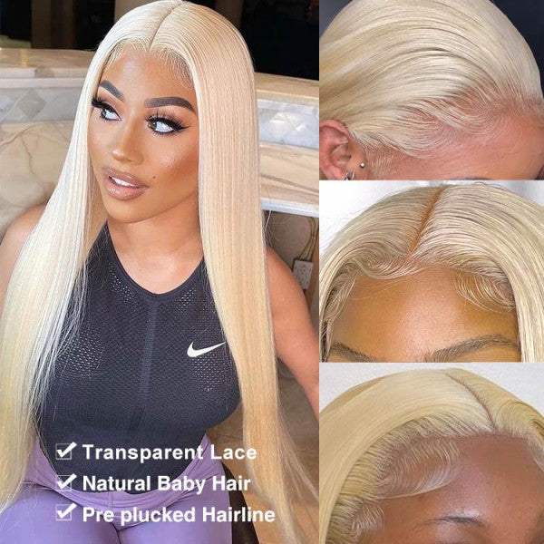 13x4 Lace Front Wigs Pre Plucked #613 Blonde Straight Human Hair Wigs